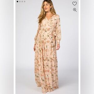 Light Pink Floral Maternity Long Sleeve Maxi Dress